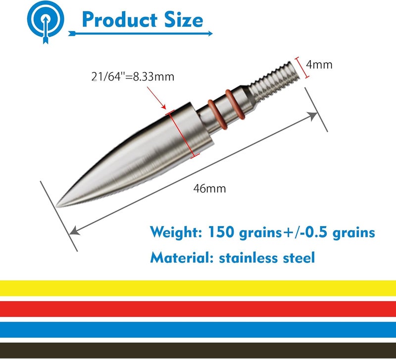 MOLFUJ MOLFUZ 12pcs Archery Field Points 100/125/150/200/300 Grain, Stainless Steel Screw-in Practice Arrow Tips for Recurve, Compound Crossbow, Hunting and Target Shooting - Image 2